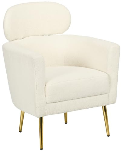 HOMCOM Fauteuil Salon avec appuie-tête Amovible Fauteuil Crapaud Crème