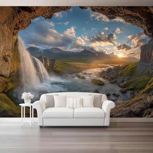 Papel Pintado Pared 3D Papel Tapiz Naturaleza Azul Cascada Montañas Fotomurales 3D Tv Fondo Pared Dormitorio Murales Papel Tapiz Moderno