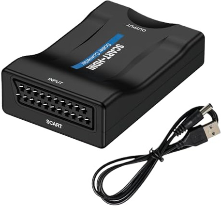 GUANGDAOVOD Scart to H—DMI Converter, 1M Scart to H-DMI Cable Adapter 720P/1080P Switch Converter Adapter with USB Power Cable for DVD Player TV HDTV Monitor Projector VHS Sky Blu-Ray