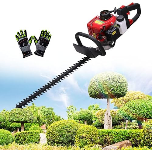 Heavy-Duty Gas Hedge Trimmer with 60cm Blade, 180° Rotating Handle for Overhead Cutting, Low Emission and High Fuel Efficiency