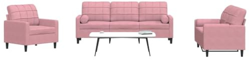 Fangmaliuyun 3-teilige Sofagarnitur Rosa Samt Sessel Zweisitzer Dreisitzer mit Nackenkissen 77/137/197 cm Breit Modernes Wohnzimmer Couch Set für kleine & große Räume