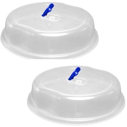 27cm Microwave Food Plate Cover Clear Plastic Splatter Guard & Dish Lid Advanced Steam Vent Technology BPA-Free, Dishwasher Safe Ideal for Keeping Food Warm & Microwave Clean Pack of 2.