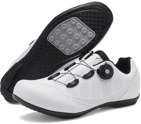 TvzsiY Scarpe da Ciclismo Nessuna Serratura Uomo Donna Scarpe da Strada E da Mountain Bike Scarpe da Bicicletta da Atletica con Suola in Gomma Antiscivolo,Bianca,39 EU