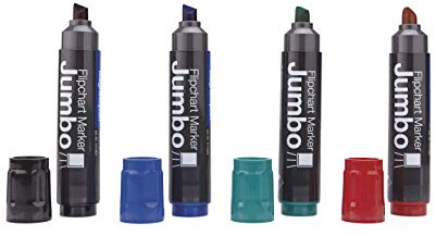 magnetoplan 1111505 Permanent Jumbo Marker, sortiert | Sortiert in Grün, Rot, Schwarz, Blau | Mit breiter Keilspitze für vielseitige Strichbreiten