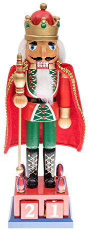 Traditional King Nutcracker by Clever Creations | Collectible Wooden Christmas Nutcracker | Festive Holiday Décor | Advent Calendar Stand | Red and Green | Holding Gold Scepter | 100% Wood | 15 Tall