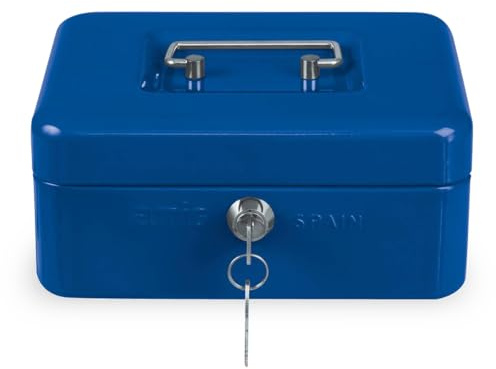 Amig - Sicher | Geldkassette | Safe für Geld, Scheine und Münzen | Mit Münzfach und 2 Schlüsseln | Stahl | Farbe: Blau| 300 x 240 x 90 mm