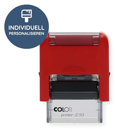 Colop Printer C10 Namensstempel personalisiert, 27x10 mm, 3 Zeilen, Rot | kompakter Selbstfärber mit Wunschtext – 3 Zeilen, Anti-Rutsch-Griff, Stempelkissen austauschbar