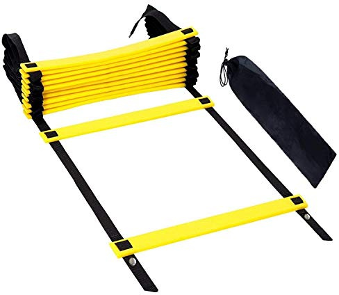 VOYAGO Koordinationsleiter 6m für Fussballtraining inkl, 12 Sprossen Sport Trainingsleiter Ladder Dauerhafte Fußball Koordinationsleiter mit Tasche (Schwarz)