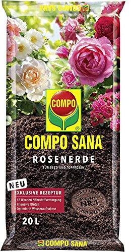 Compo SANA Rosenerde mit 12 Wochen Dünger für alle Beet- und Topfrosen, Kultursubstrat, 20 Liter, braun