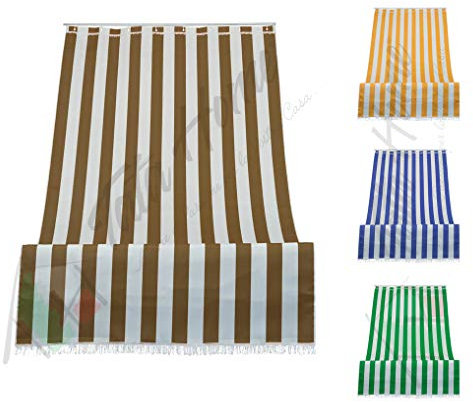 Tenda da Sole a Righe per Balcone Veranda o Terrazzo con Anelli e Ganci Tessuto Resistente da Esterno Misura cm 140x300 Colore Marrone