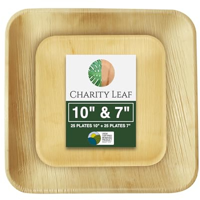 50-Piece Palm Leaf Plates Set | 25 x 10 & 25 x 7 Square Plates | Perfect for Parties, Weddings, and Everyday Use