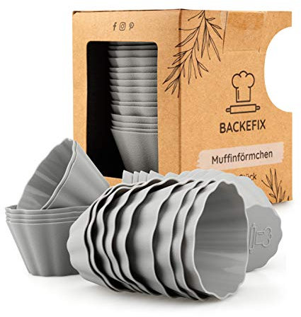 Backefix wiederverwendbare Muffinförmchen Silikon BPA frei im 24 Set, nach deutschem Standard | Muffin Formen antihaftend ohne Einfetten, stabil & dickwandig, Muffinform einzeln je 7,5 x 4cm groß XXL