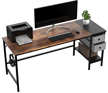 HOMIDEC Computer Desk with 2 Drawers, 160 cm Office Desk, Gaming Desk