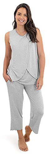 Kindred Bravely Tulip Hem Maternity Pajamas & Postpartum Lounge Sets for Women, Sleeveless Nursing Pajamas (Grey Heather, Medium)
