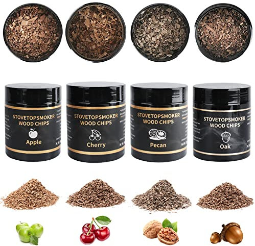 BORUIT Trucioli per affumicatura in Legno, 90 g, 100% Tutto Naturale, Mele/Ciliegia/Noce Hickory, Aroma Speciale (Ciliegia + Quercia + Noce di pecana + Mele)