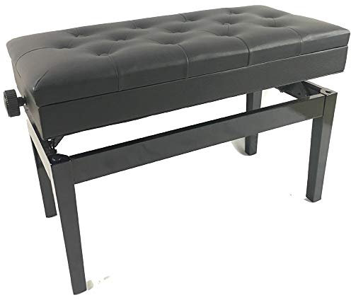 DRSM Klavierhocker Tastatur Sitzbank Doppelmassivholz mit geradem Bein Klavier Hocker mit Bücherregal Verstellbare PU-Leder Knopfoberfl?Che Piano Hocker Gitarrentrommel Orgel (Schwarz 86x39x48cm)