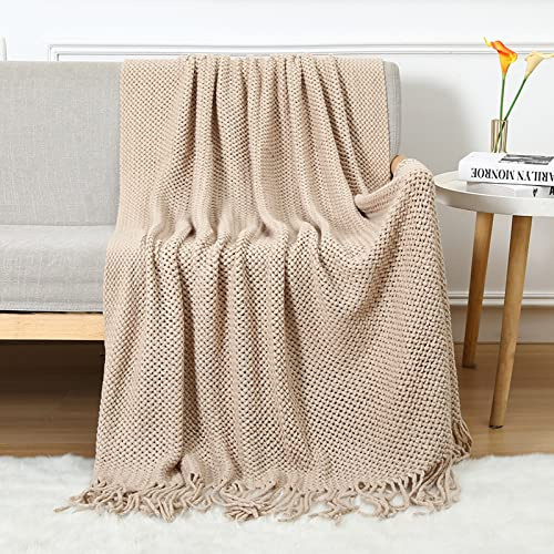 LumiSyne Manta De Punto con Borlas Transpirable Mantas Celulares Estilo Nórdica Comoda Suave Cubresofa Cubrecama Plaid Manta Decorativa para Sofá Cama Silla