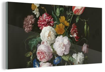 MuchoWow Glasbild Glasfoto Wandbild Bilder Deko 160x80 cm Stilleben mit Blumen in einer Glasvase - Gemälde von Jan Davidsz. de Heem