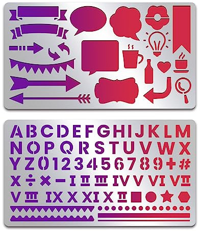 INFUNLY Beschriftungsschablonen Zum Malen 4 x 7 Edelstahl-Buchstaben- Und Zahlenschablonen-Sets Wiederverwendbar Gemischte Buchstaben Und Zahlen Metallschablonen Tag-Etikett Dialogbox-Schablonen