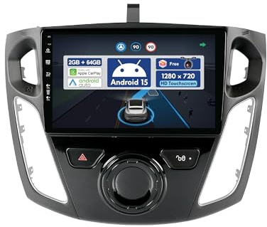 BXLIYER 9 Pouce Autoradio pour Ford Focus (2012-2017) GPS Radio - sans Fil Carplay Android Auto - Android 14 - Caméra arrière - 2 Din - Dab Volant WLAN Bluetooth DSP 4G