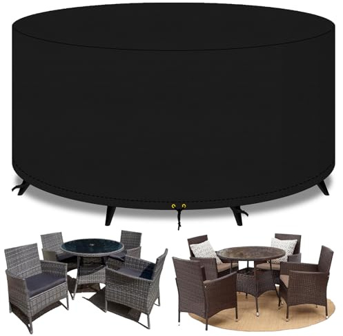 PATIO PLUS Garden Table and Chairs Round Set Cover,Waterproof, Windproof, Anti-UV, 600D Oxford Fabric Outdoor Garden Circular Furniture Set Cover With PU Coating , Ø102 x 71cm (Black)