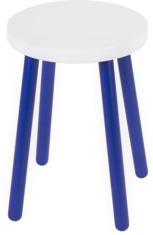 specwood Hocker Holz 46 cm Hoch, Holzhocker Rund Ø 32 cm, Massivholz Sitzhocker, Holz Hocker Weiß/Blau