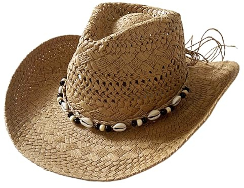 Stroh Cowboy Hut breiter Krempe Stroh Cowgirl Hut Roll up westlicher Hut mit Saitenhut für Strand, Cowboy Strohhut