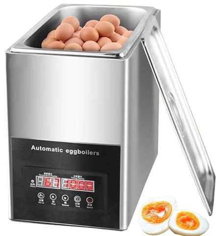 Hervidor de huevos comercial de aguas termales,9 L/50 piezas de gran capacidad automática de huevos con panel digital,máquina de huevos medio cocidos de acero inoxidable, temporizada de 0 a 99 minutos