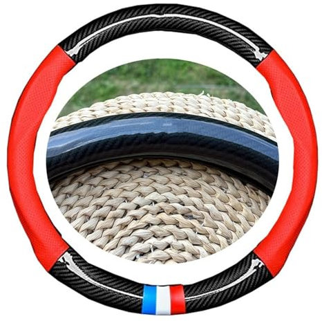 Auto Lenkradschoner Auto Sport Lenkrad Abdeckung Kein Geruch PU Leder Carbon Faser Textur Für Geely Für Atlas Für Coolray Für Emgrand Für EC7 Für EC8 Lenkradabdeckung(Red O)