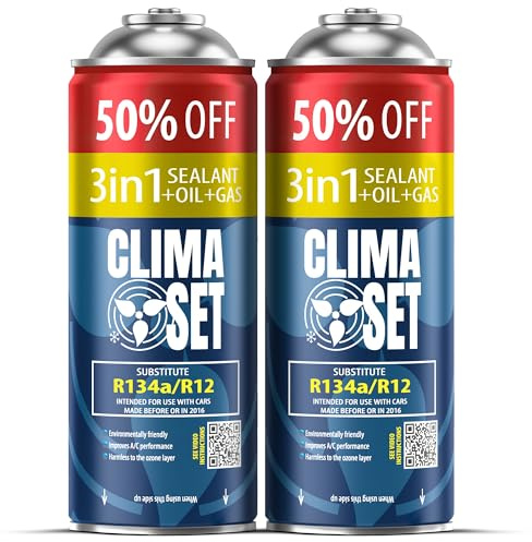 Clima Set R134 Réfrigérant de Climatisation 3en1 avec Produit d'Etanchéité et Huile - pour Climatisation Auto - Réfrigérant pour Climatiseur Auto - 2 Canettes de 235 g ECO