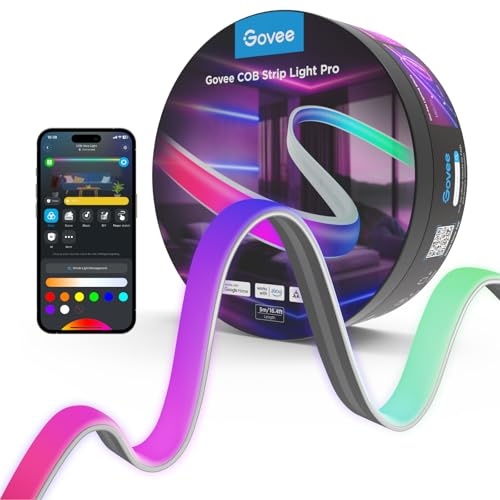 Govee COB Strip Light Pro 5m, Smart LED Streifen RGBIC mit Warmweiß, 2250lm | 6300 LEDs Leiste Kompatibel mit Alexa, Google Assistant und Matter, Schneidbar Lichterkette mit Musik Sync für Schlafzimmer