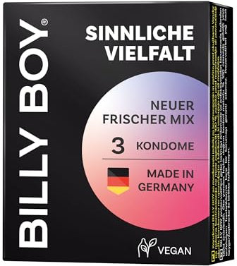 BILLY BOY Kondome Sinnliche Vielfalt 3er Pack | 56 mm | Kondommix in breiter Passform | Transparente, farbige und aromatisierte Kondome (1 x 3 Stück)