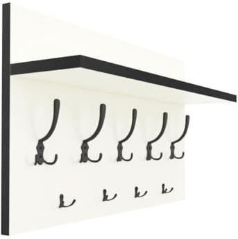 AKKE Garderobenpaneel Wandgarderobe Mit Ablage Wandpaneel Garderobe 9 Metallhaken PVC 40 x 70 cm Craft Weiß