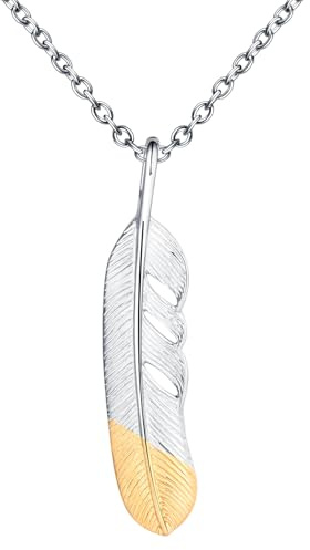 INFINIONLY Kreative Gold Feder Halskette aus Edelstahl Fashion Herren Damen Feder Anhänger Ketten Kreative Halsketten mit 55cm Kette Elegant Schmuck Dekoration für Teenager