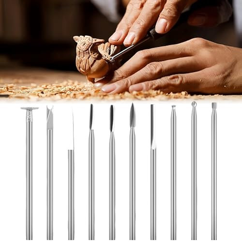 JIAMIAN 10PCS Set Di Teste Di Coltello Da Intaglio In Legno, Coltello Elettrico Da Intaglio In Acciaio Bianco,Adatto Per Intaglio In Legno, Root Carving, Micro Intaglio