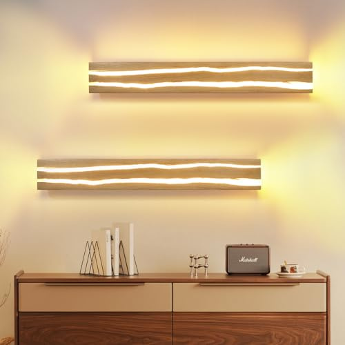 ZMH 2ER Wandlampe LED Wandleuchte innen Holz 8W 50cm Flurlampe 3000K | Modern Wohnzimmerlampe Warmweiß Bettlampe Treppenhauslampe Wandbeleuchtung für Flur Treppenhaus Wohnzimmer Schlafzimmer