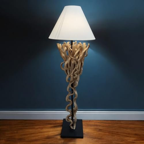 Kinaree Lianen Holz Stehlampe VANG VA - 163cm Standleuchte mit Lampenschirm - natürlich gewachsene Lianen Beleuchtung als Bodenlampe