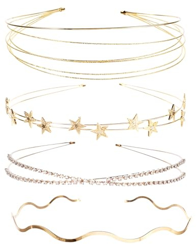 4 Stück Brautstirnband,Glitzer Strass Stirnband,Hochzeits Glänzende Kristall Stirnband,Strass Legierungs Haarband,Gold Hochzeit Haarband,Braut Tiara Haarbänder,für Frauen Mädchen Braut Brautjungfern