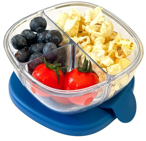 Yumbox Snack Bowl, Leakproof 3 Compartments, Removable Lid, Microwave, Dishwasher Safe, Kids Snacks, Granola Bowl, Snacks for school, work, travel (Hazy Purple) (Navy)