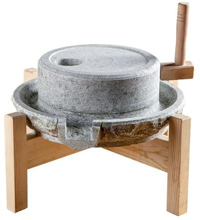 Hand Grain Mill Stone Grinder, Grain Grinder Mill with Wood Frame, Handmade Food Mill for Grain, Bean and Barley