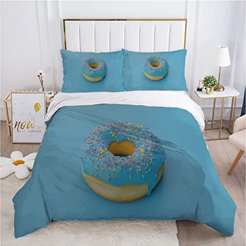 CHCHNXY Copripiumino Matrimoniale 260x240cm Ciambella Blu Stampa 3D Morbido in Microfibra Biancheria da Letto,3 Pezzi Copripiumini Con Cerniera(1 Copripiumoni e 2 Federe 50x80cm)