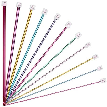 WENH 11PCS Häkelnadeln Sets 27cm Aluminium Stricknadeln Set Webnadeln Strick- und Häkelzubehör Werkzeug for Strickanfänger