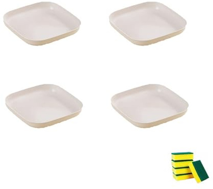4 Stück Quadrat Teller Kunststoff,Dessertteller,Salatteller,Obstteller,Pastateller ,Kinde Erwachsene Plastikteller Set,Kunststoffteller Mehrweg,Mikrowellen Und Spülmaschinenfest (Weiß, 14cm)
