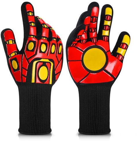 GOFOWRK BBQ Gloves, 1472℉ Heat Resistant Oven Gloves, Non Slip & Cut Resistant Grill Gloves, Oven Gloves with Fingers for Cooking Fit Men and Women BBQ Gifts, Grilling Accessories