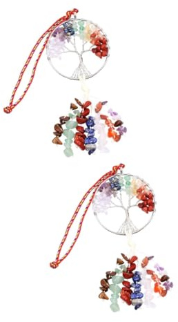 EXAOMBLE 2pezzi Ciondolo Albero Della Vita Con Pietre Chakra Naturali Decorazione Da Appendere Per Casa e Auto Accessorio Spirituale Per Meditazione e Feng Shui