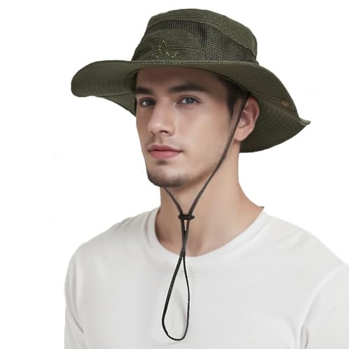 JAOAJ Sonnenhut Fischerhut Herren UV Schutz Sommerhut Baumwolle UPF 50+ Safari Hut Faltbar Outdoor Wanderhut Gartenhut Boonie Hat