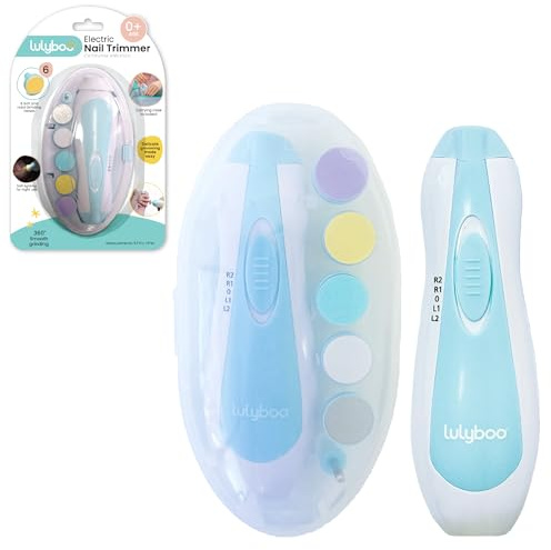 Lulyboo Electric Baby Nail File with 5 Interchangeable Heads, Low Noise & LED Light - Gentle, Safe, Ergonomic Baby Nail Trimmer for Smooth Nails & On-the-Go Grooming with Carry Case