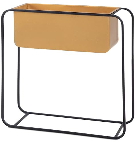 Pflanzgefäß Metall 60x60x24 cm Pflanzkübel Gold / Schwarz mit Gestell | Design Pflanzenkübel Blumenkasten Indoor | Blumenkübel Blumentopf Rechteckig