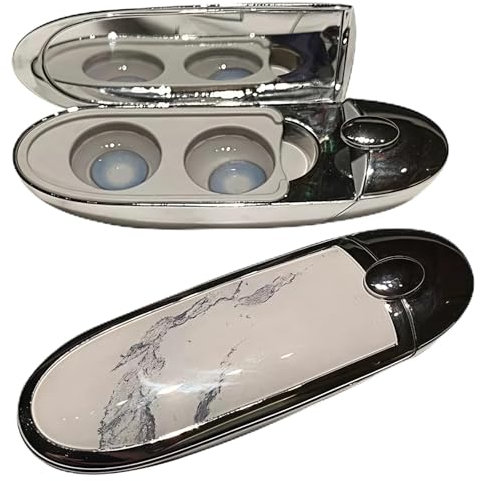 Contact Lens Case, Coloured Contact Lenses Holder Box, Travel Kit Case, ABS Mini Box Lens Container Lipstick Type Portable with Mirror, Clip and Stick for Home Outdoor 3 Colors (Marble)