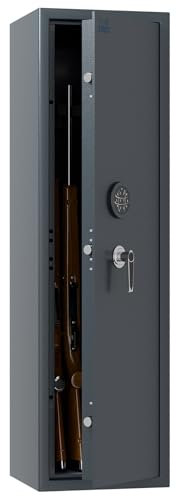 Profirst Waffenschrank Shooter 5 EN0 Anthrazit Stahl bedingter Feuerschutz Elektronikschloss Notbestromung Platz für 5 Langwaffen Schaumstoffwaffenhalter inkl. Befestigungsmaterial